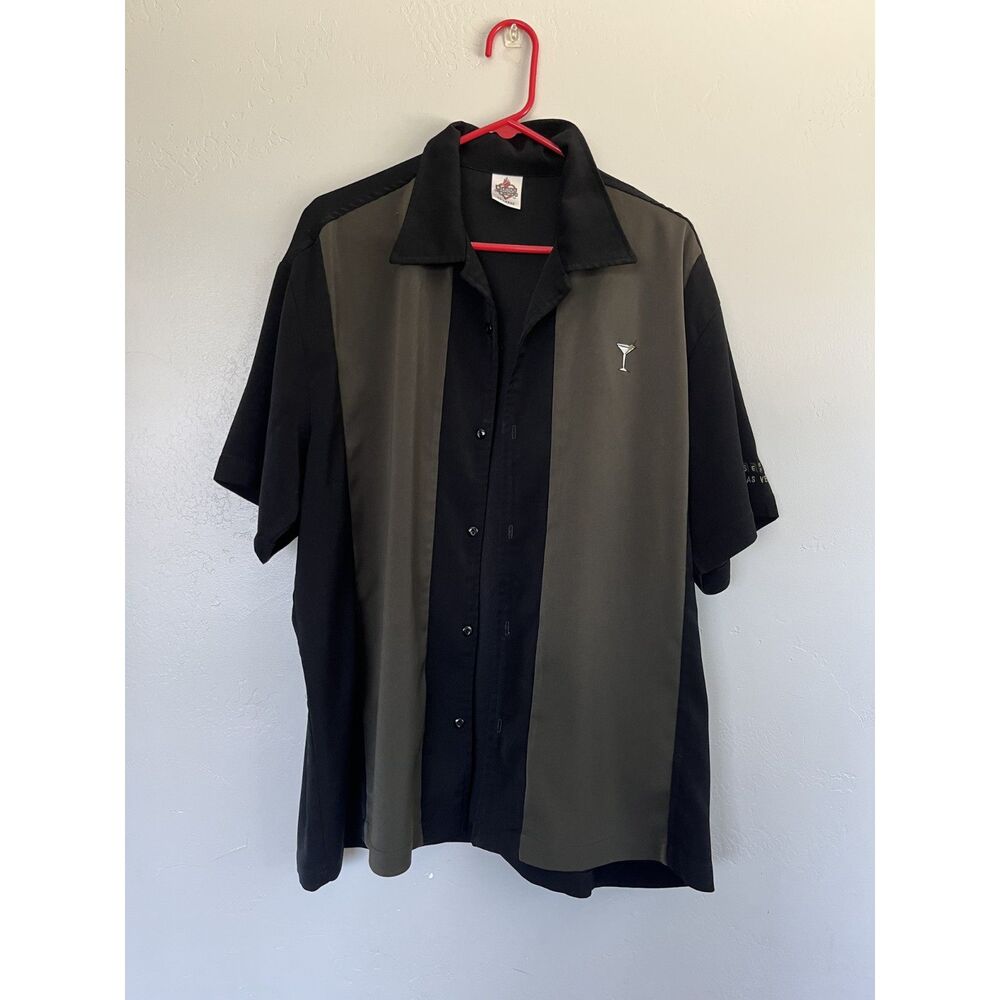 House of Blues Las Vegas Martini Bowling Shirt Mens Size XXL Olive / Black